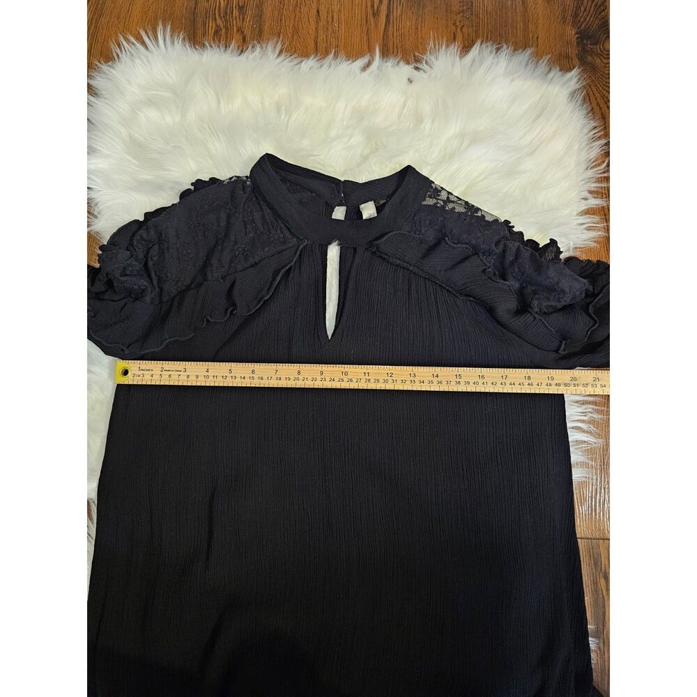 Peppermint Black Lace Yoke Ruffle Blouse Size L Sheer Boho Top - Picture 7 of 7